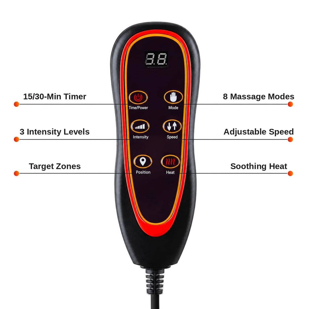 Vibration massage seat cushion with heat for neck, back and hips on office chair, sofa or car seat