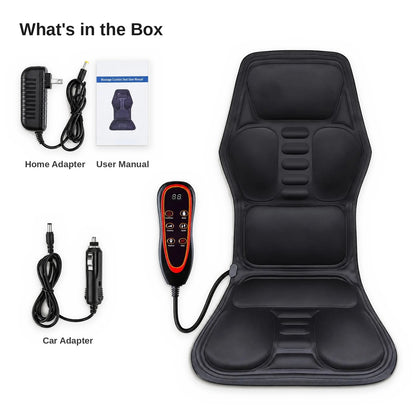 Vibration massage seat cushion with heat for neck, back and hips on office chair, sofa or car seat