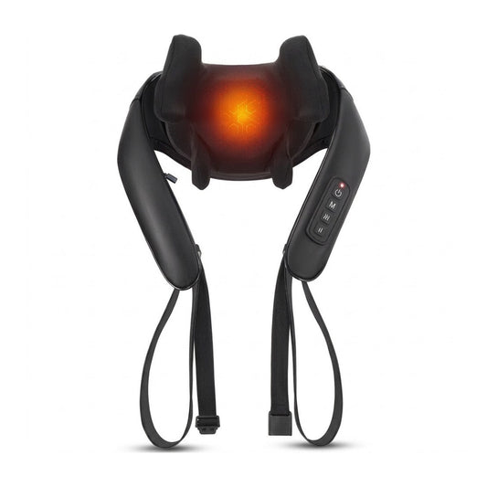 Cordless hands-free neck and back massager with 6D kneading heads and heat for home and office