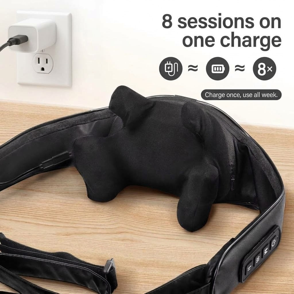 Cordless hands-free neck and back massager with 6D kneading heads and heat for home and office