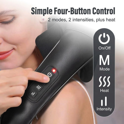 Cordless hands-free neck and back massager with 6D kneading heads and heat for home and office