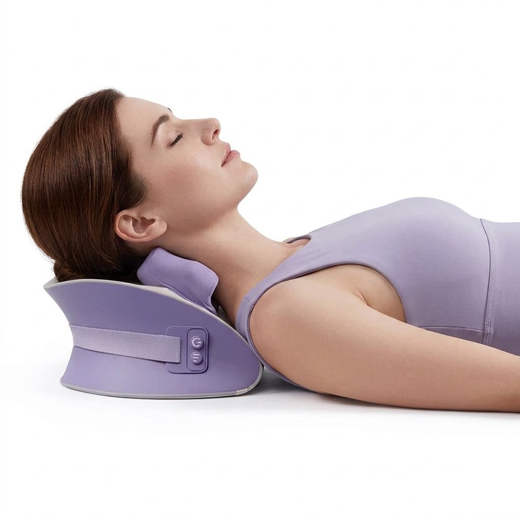 Cordless neck and shoulder massage pillow with 6D kneading heads and heat for home and office