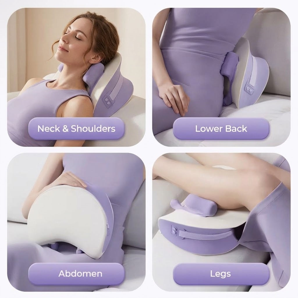 Cordless neck and shoulder massage pillow with 6D kneading heads and heat for home and office