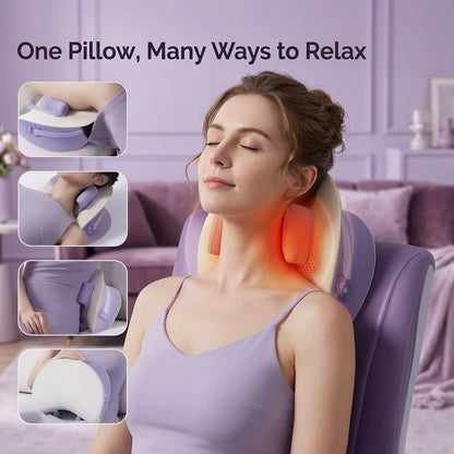 Cordless neck and shoulder massage pillow with 6D kneading heads and heat for home and office