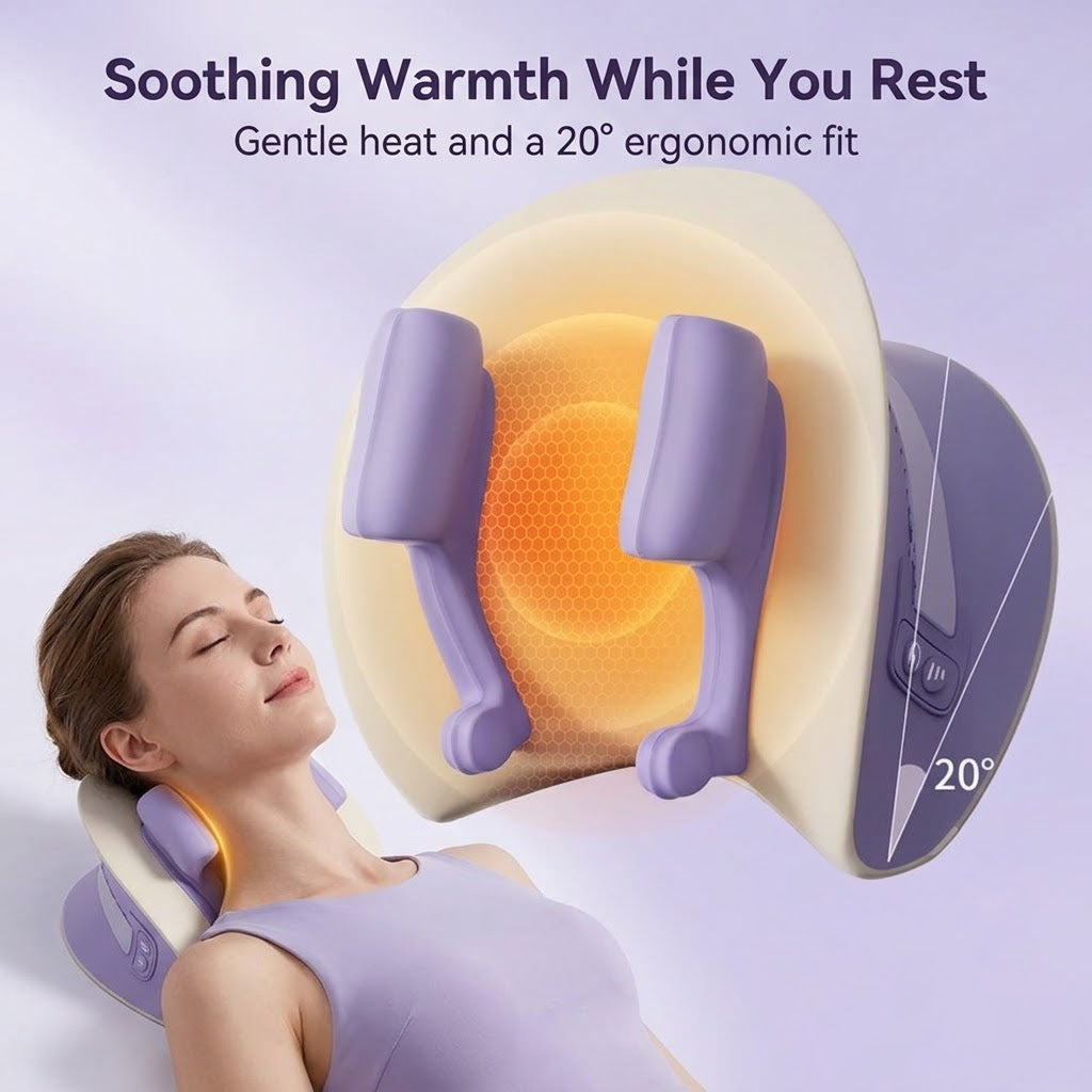 Cordless neck and shoulder massage pillow with 6D kneading heads and heat for home and office