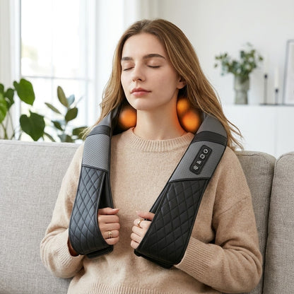 Heated kneading neck and shoulder massage shawl with 3 intensities and 15-minute timer