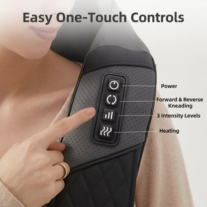 Heated kneading neck and shoulder massage shawl with 3 intensities and 15-minute timer