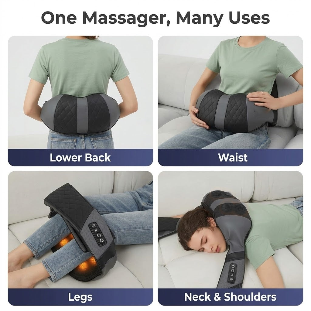Heated kneading neck and shoulder massage shawl with 3 intensities and 15-minute timer