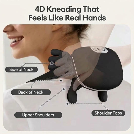 Wireless neck and shoulder massager with extended finger heads and 4D kneading for home and office