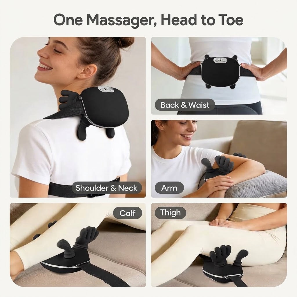 Wireless neck and shoulder massager with extended finger heads and 4D kneading for home and office