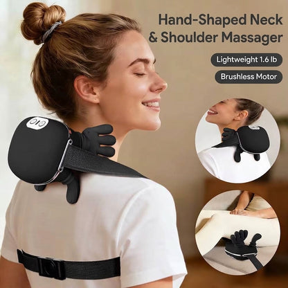 Wireless neck and shoulder massager with extended finger heads and 4D kneading for home and office