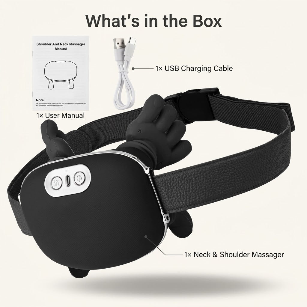 Wireless neck and shoulder massager with extended finger heads and 4D kneading for home and office