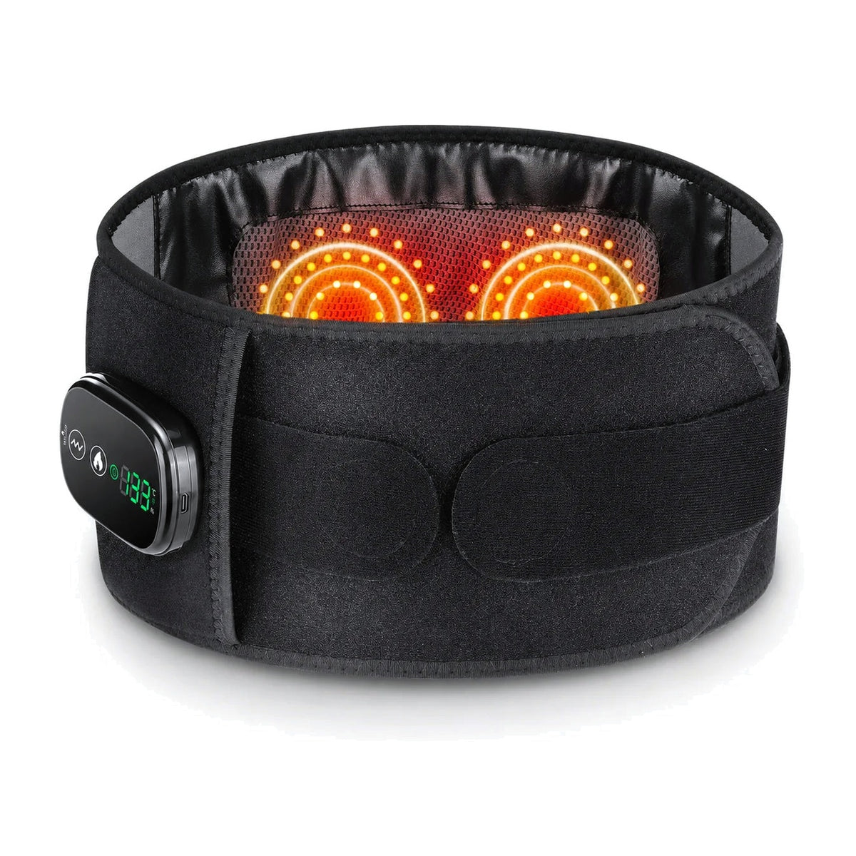 Cordless red light therapy belt for back pain relief with 100 red LEDs, heat, vibration and back support