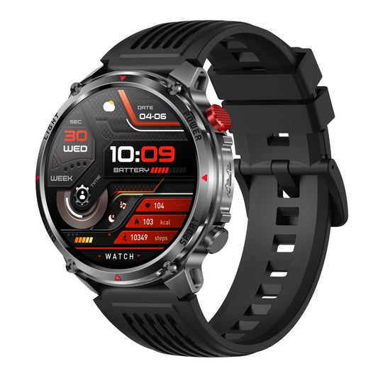 Rugged outdoor smartwatch with LED flashlight, compass, Bluetooth calling and heart rate tracking
