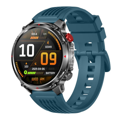 Rugged outdoor smartwatch with LED flashlight, compass, Bluetooth calling and heart rate tracking