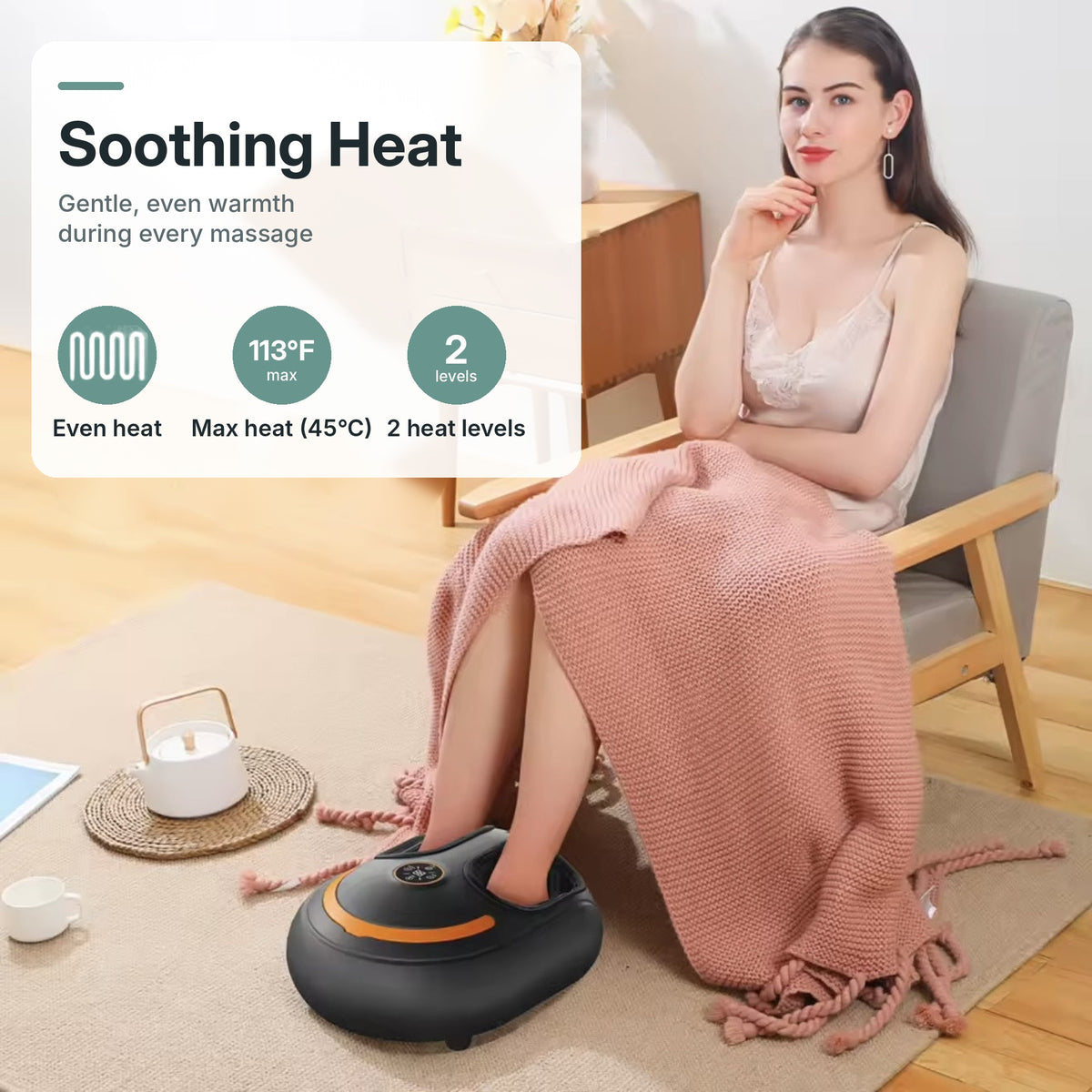 Shiatsu foot massager for foot pain relief with kneading rollers, air compression, heat, toe vibration and remote control