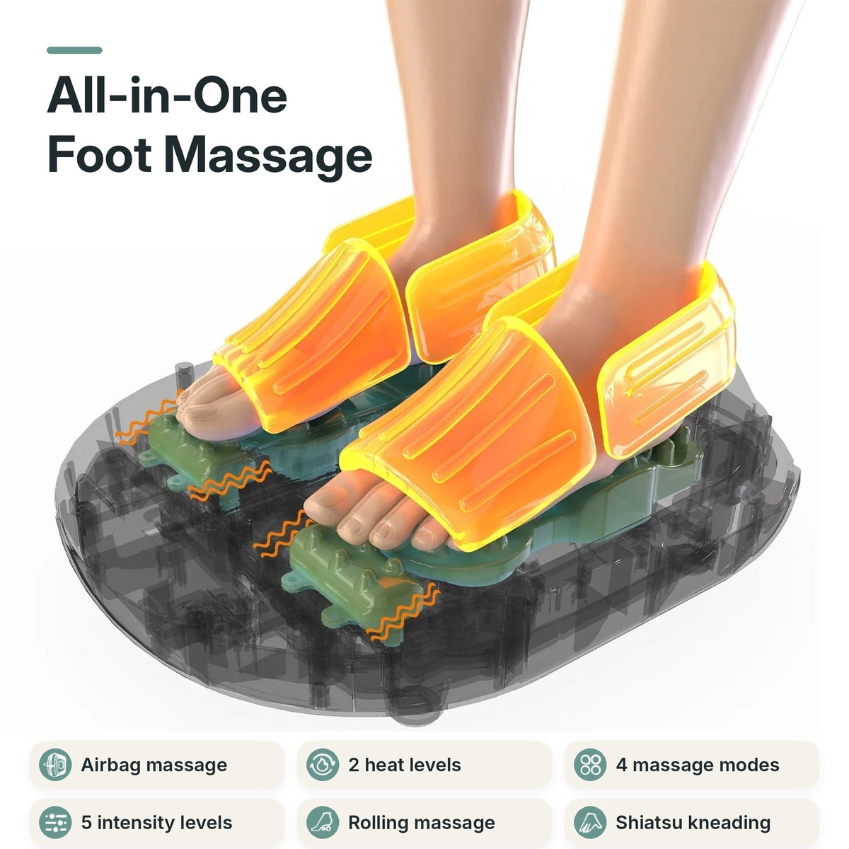 Shiatsu foot massager for foot pain relief with kneading rollers, air compression, heat, toe vibration and remote control