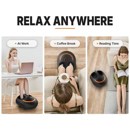 Shiatsu foot massager for foot pain relief with kneading rollers, air compression, heat, toe vibration and remote control