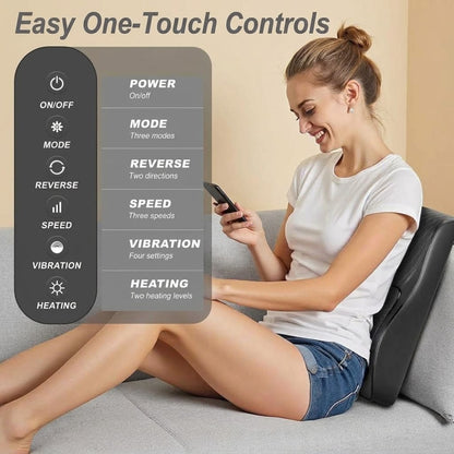 Shiatsu neck and back massage pillow with 3D kneading nodes and heat for chair, couch or bed