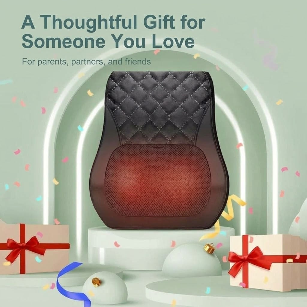 Shiatsu neck and back massage pillow with 3D kneading nodes and heat for chair, couch or bed