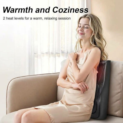 Shiatsu neck and back massage pillow with 3D kneading nodes and heat for chair, couch or bed