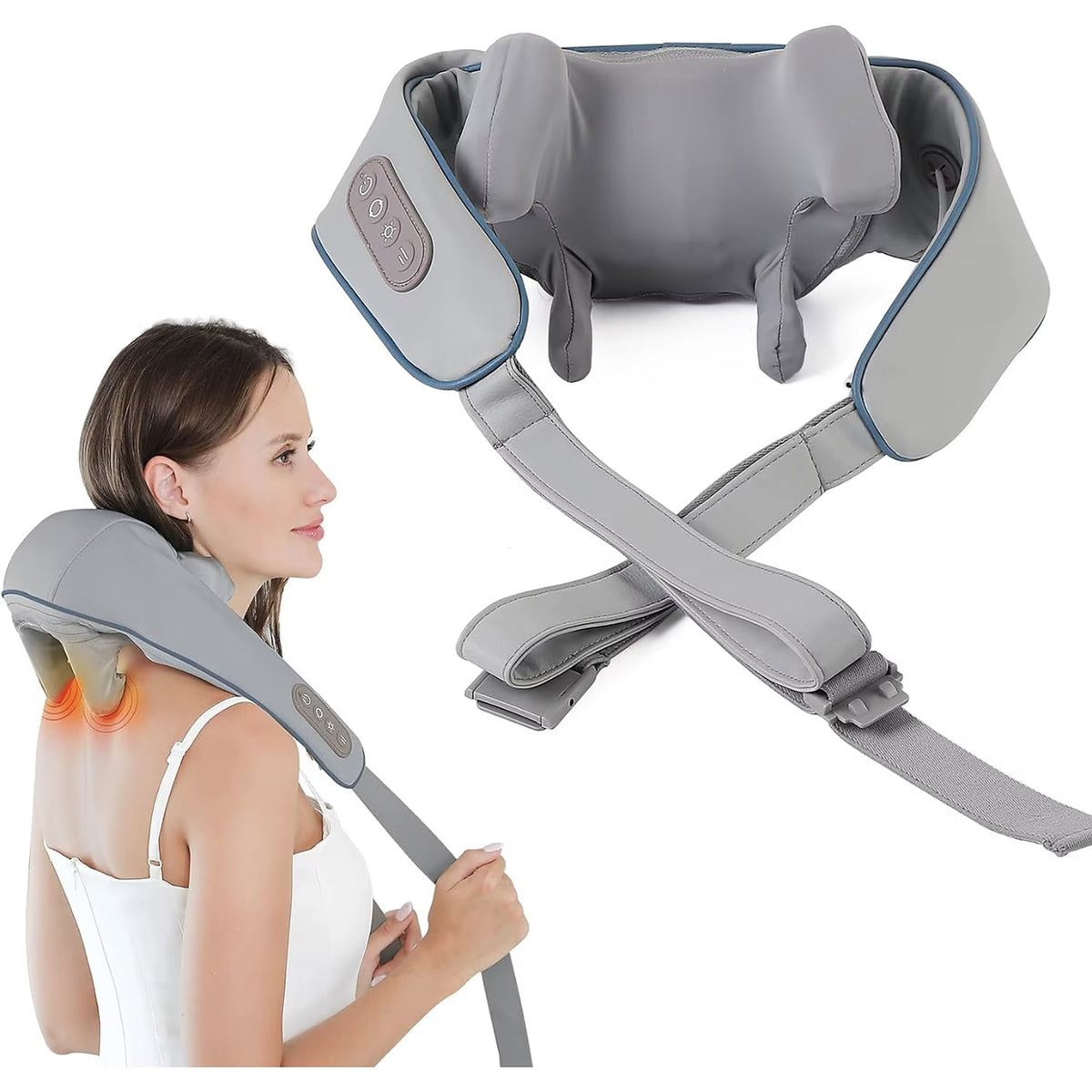 Cordless shiatsu neck and shoulder massager with 26W motor, 6 massage heads and heat