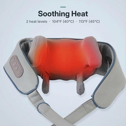 Cordless shiatsu neck and shoulder massager with 26W motor, 6 massage heads and heat