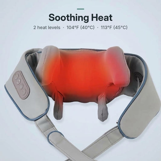 Cordless shiatsu neck and shoulder massager with 26W motor, 6 massage heads and heat