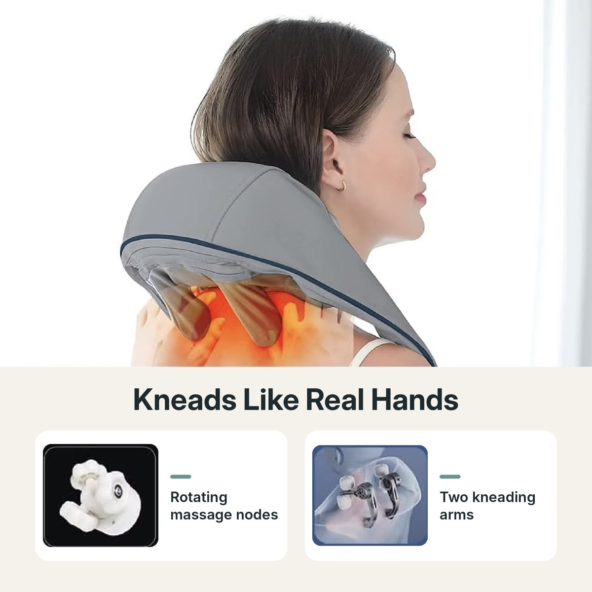 Cordless shiatsu neck and shoulder massager with 26W motor, 6 massage heads and heat