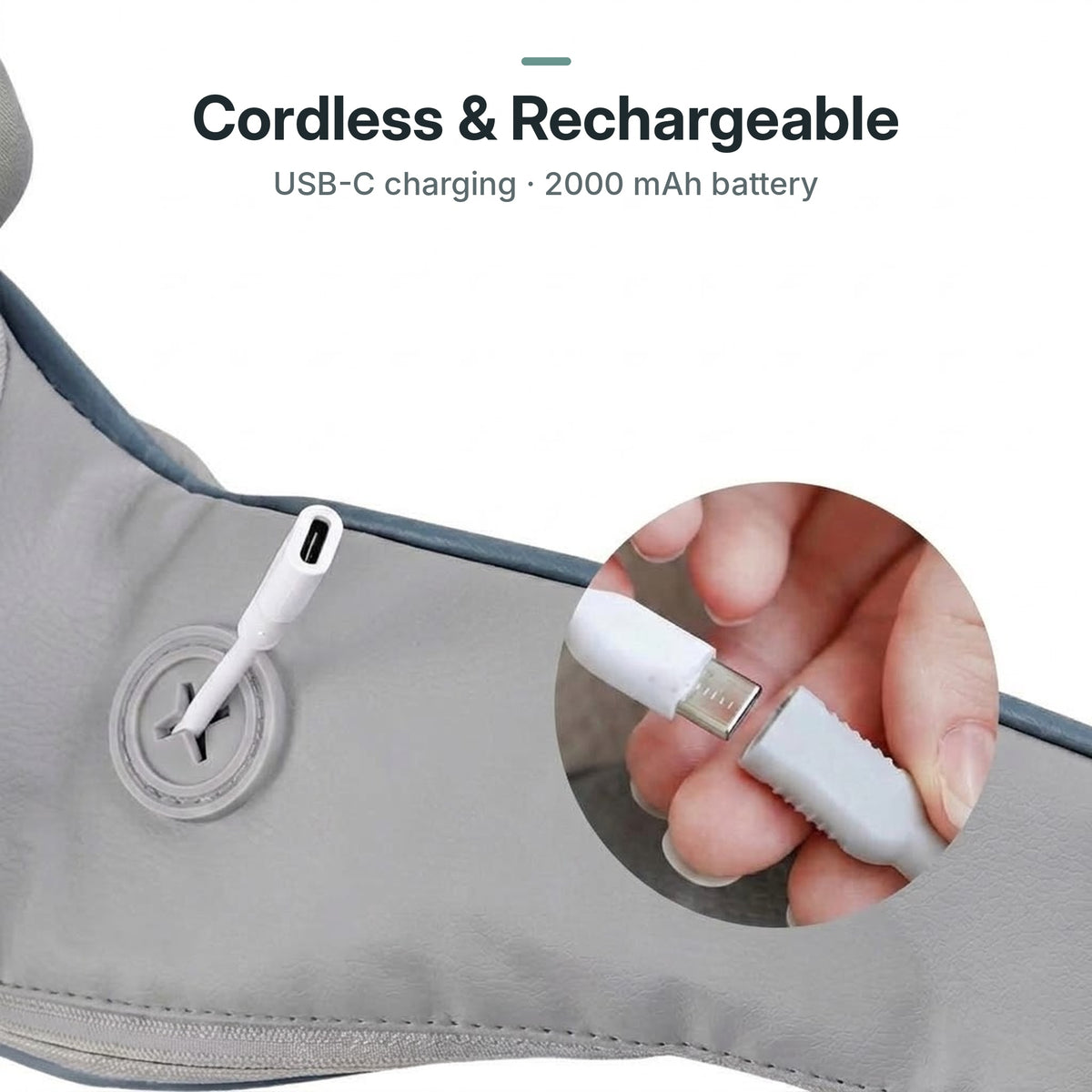 Cordless shiatsu neck and shoulder massager with 26W motor, 6 massage heads and heat