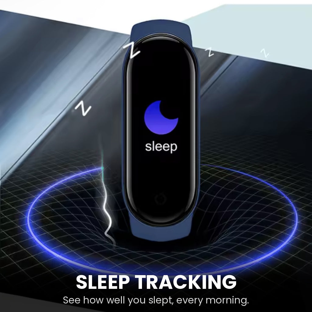 Smart fitness tracker bracelet with touchscreen monitoring heart rate, blood oxygen and sleep