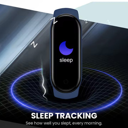 Smart fitness tracker bracelet with touchscreen monitoring heart rate, blood oxygen and sleep