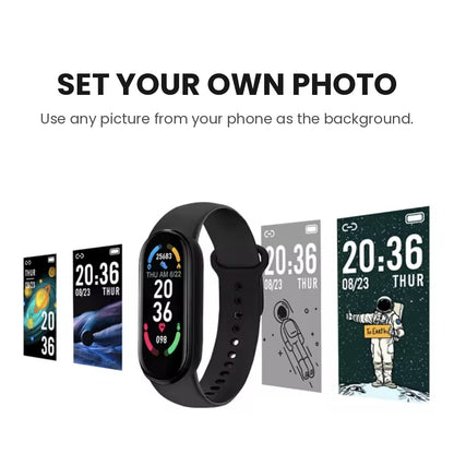 Smart fitness tracker bracelet with touchscreen monitoring heart rate, blood oxygen and sleep