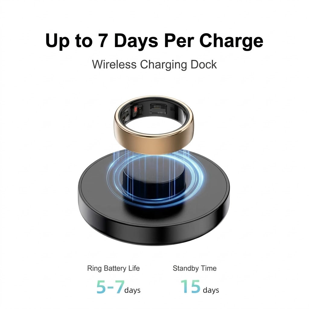 Smart ring health tracker for sleep, heart rate, blood oxygen and temperature with wireless charging case