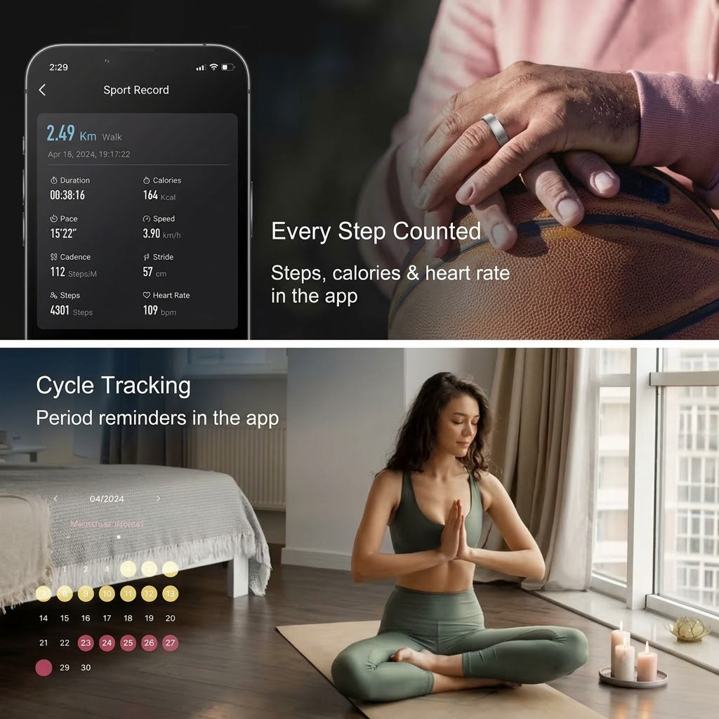 Smart ring health tracker for sleep, heart rate, blood oxygen and temperature with wireless charging case