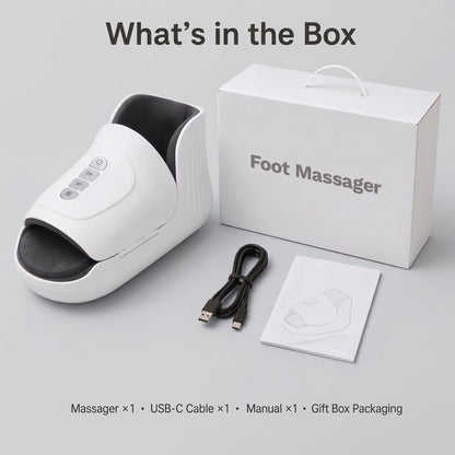 Cordless wearable foot massager with air compression, heat and vibration