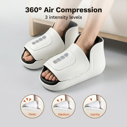 Cordless wearable foot massager with air compression, heat and vibration