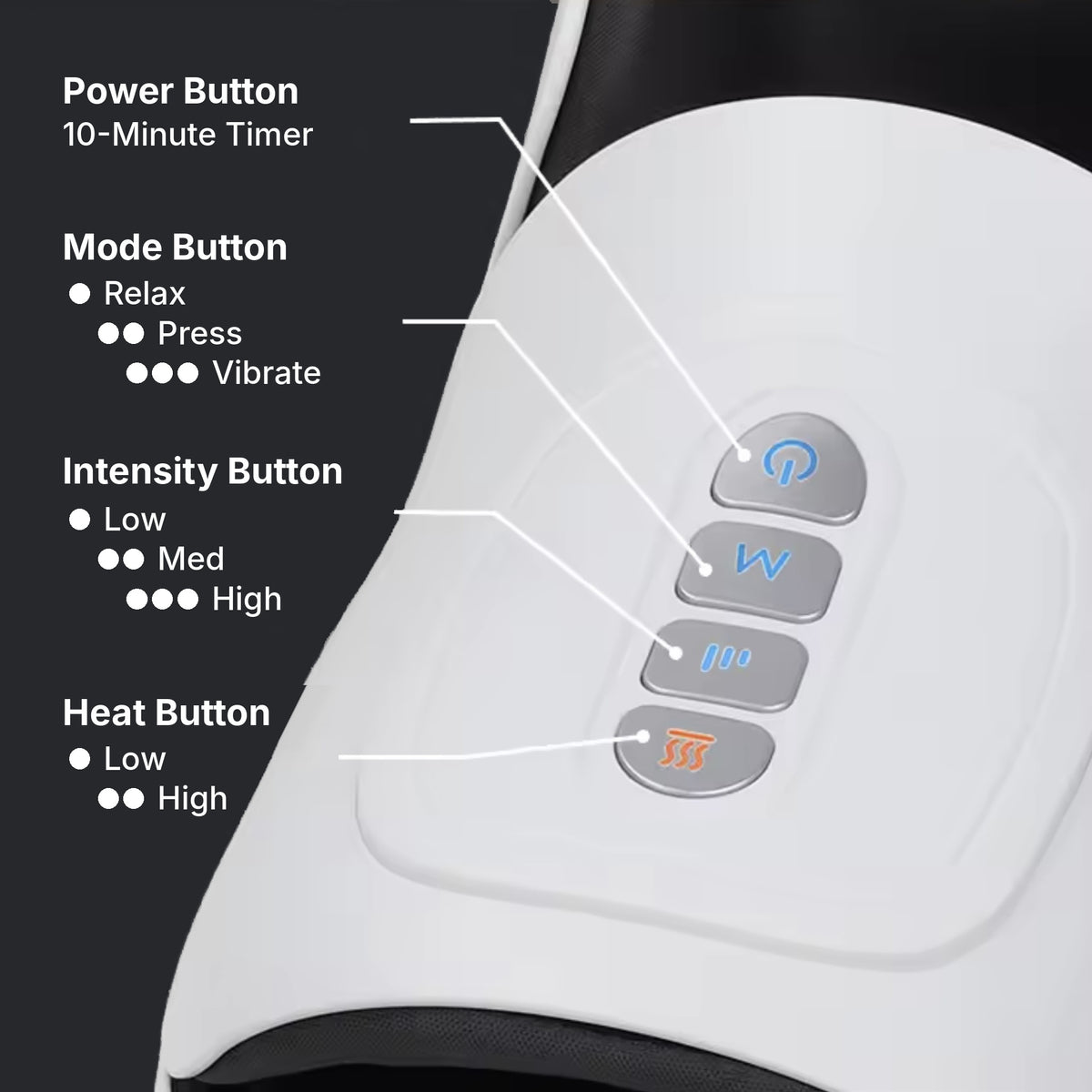 Cordless wearable foot massager with air compression, heat and vibration