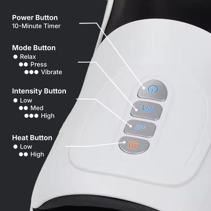 Cordless wearable foot massager with air compression, heat and vibration