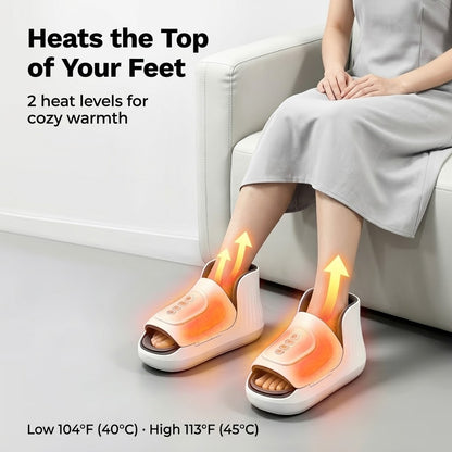 Cordless wearable foot massager with air compression, heat and vibration
