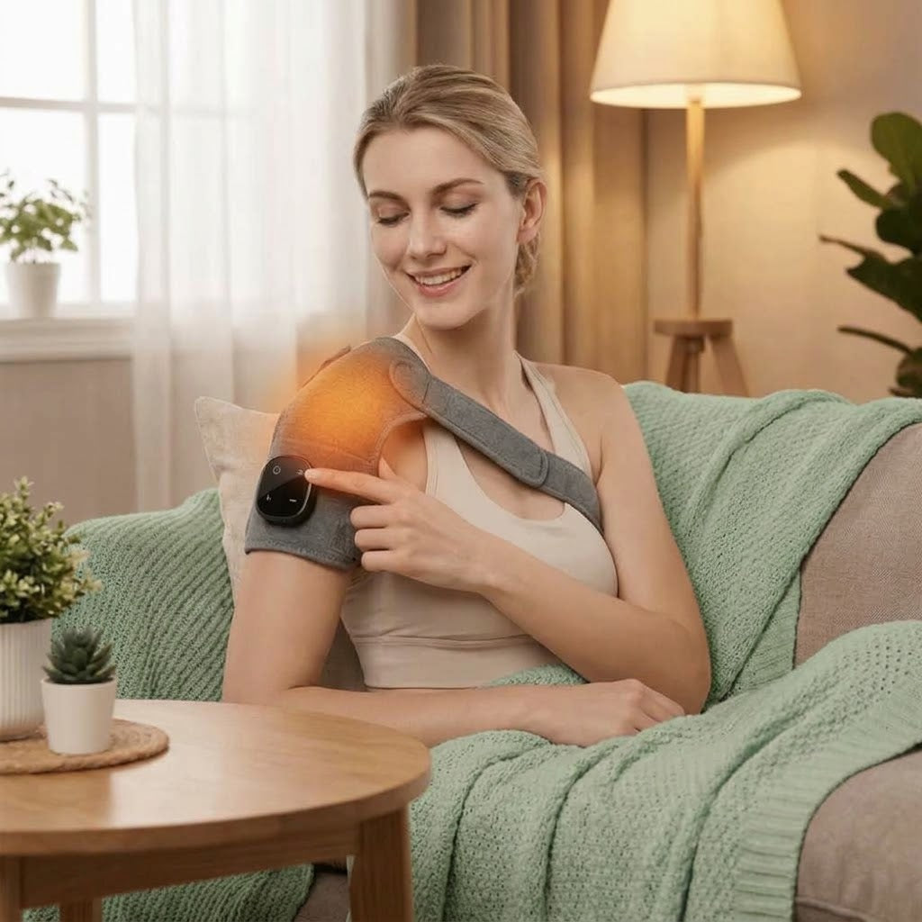 Wearable cordless neck and shoulder massager with heat, vibration and adjustable straps
