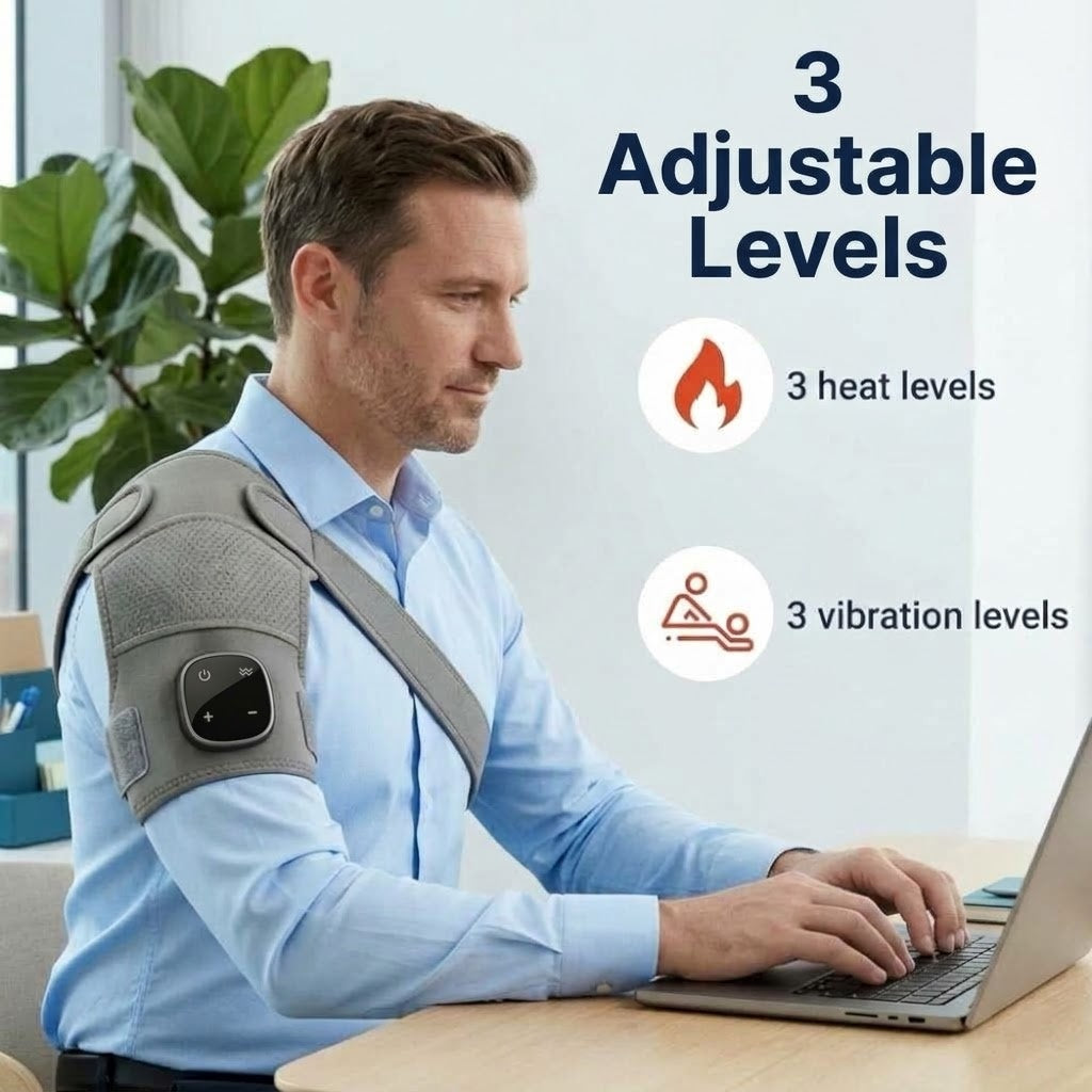 Wearable cordless neck and shoulder massager with heat, vibration and adjustable straps