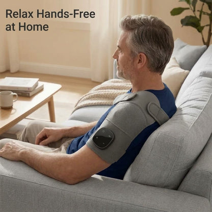 Wearable cordless neck and shoulder massager with heat, vibration and adjustable straps