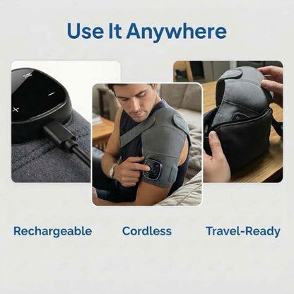 Wearable cordless neck and shoulder massager with heat, vibration and adjustable straps