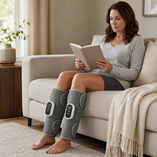 Pair of wireless air compression calf massagers with 360° wrap, 3 modes and 3 intensity levels