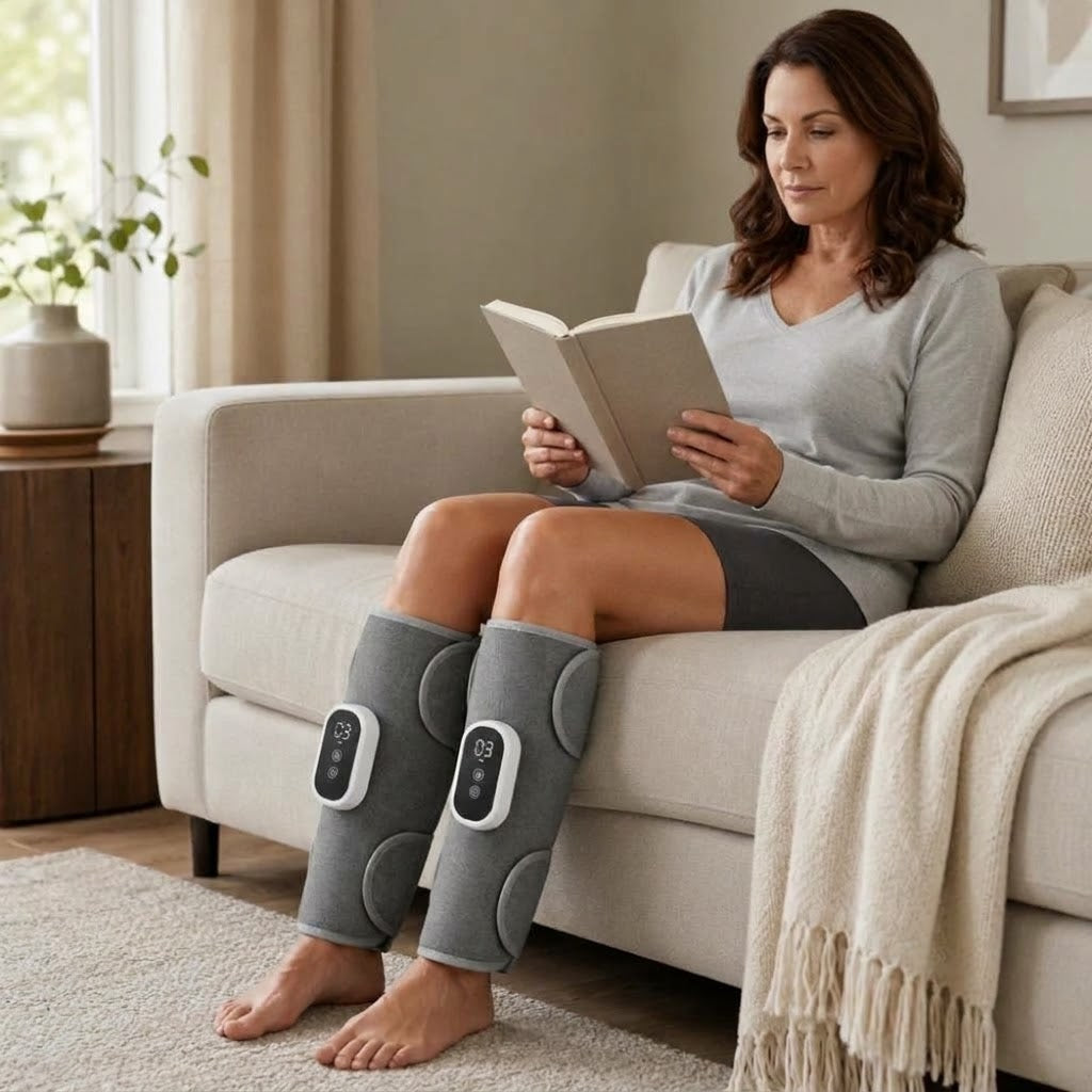 Pair of wireless air compression calf massagers with 360° wrap, 3 modes and 3 intensity levels